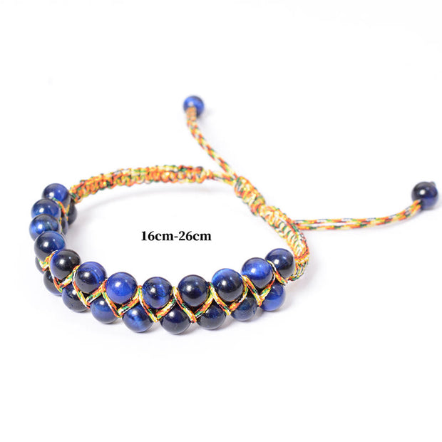 Buddha Stones Natural Blue Tiger Eye Hand-woven Colored Rope Double Row Beads Balance Bracelet