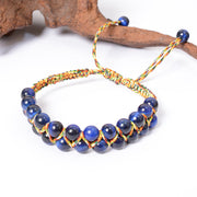 Buddha Stones Natural Blue Tiger Eye Hand-woven Colored Rope Double Row Beads Balance Bracelet