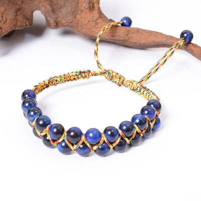 Buddha Stones Natural Blue Tiger Eye Hand-woven Colored Rope Double Row Beads Balance Bracelet