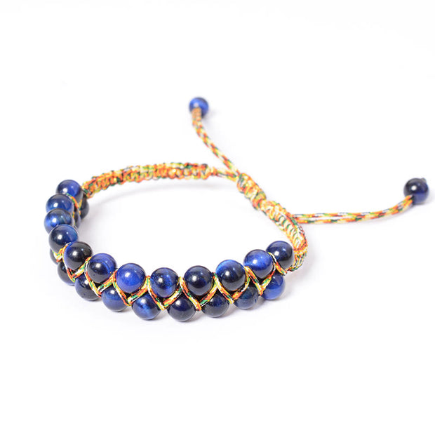 Buddha Stones Natural Blue Tiger Eye Hand-woven Colored Rope Double Row Beads Balance Bracelet