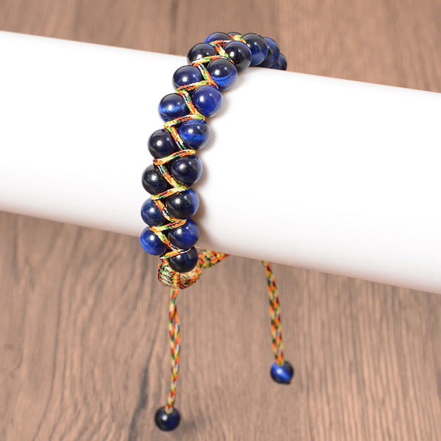 Buddha Stones Natural Blue Tiger Eye Hand-woven Colored Rope Double Row Beads Balance Bracelet