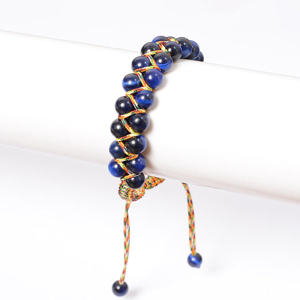 Buddha Stones Natural Blue Tiger Eye Hand-woven Colored Rope Double Row Beads Balance Bracelet