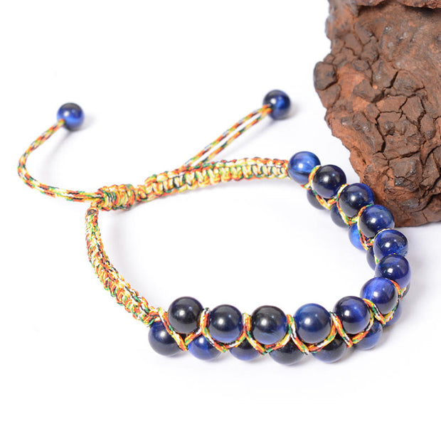 Buddha Stones Natural Blue Tiger Eye Hand-woven Colored Rope Double Row Beads Balance Bracelet