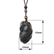 Buddha Stones Natural Black Obsidian Amphioxus Strength Necklace Pendant
