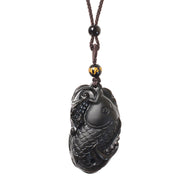 Buddha Stones Natural Black Obsidian Amphioxus Strength Necklace Pendant