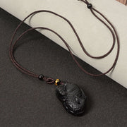 Buddha Stones Natural Black Obsidian Amphioxus Strength Necklace Pendant
