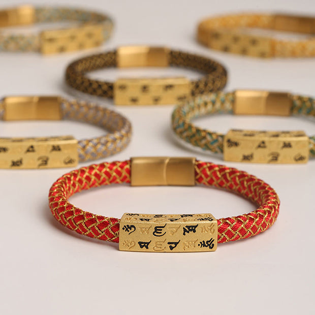 Buddha Stones Tibetan Om Mani Padme Hum Various Colors Rope Gold Thread Diamond Knot Luck Buckle Bracelet