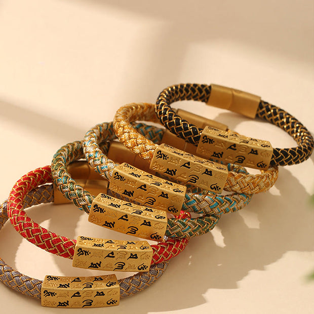 Buddha Stones Tibetan Om Mani Padme Hum Various Colors Rope Gold Thread Diamond Knot Luck Buckle Bracelet