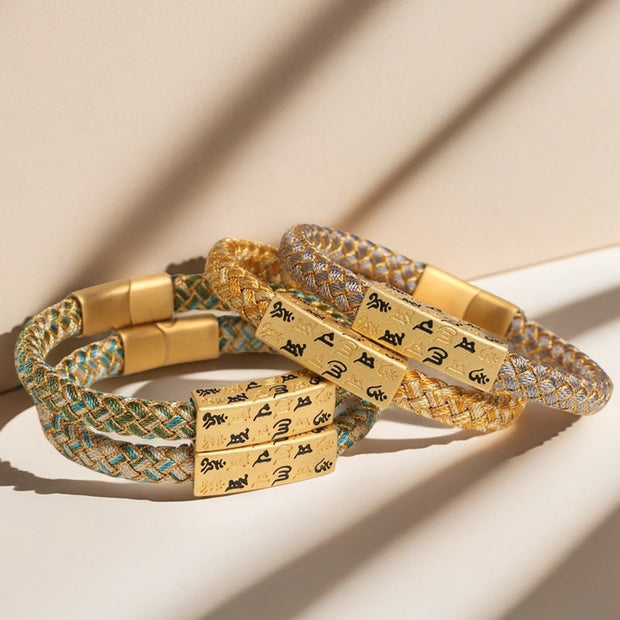Buddha Stones Tibetan Om Mani Padme Hum Various Colors Rope Gold Thread Diamond Knot Luck Buckle Bracelet