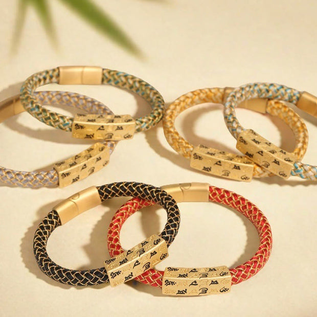 Buddha Stones Tibetan Om Mani Padme Hum Various Colors Rope Gold Thread Diamond Knot Luck Buckle Bracelet