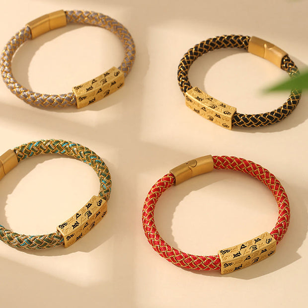 Buddha Stones Tibetan Om Mani Padme Hum Various Colors Rope Gold Thread Diamond Knot Luck Buckle Bracelet