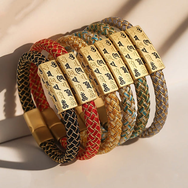 Buddha Stones Tibetan Om Mani Padme Hum Various Colors Rope Gold Thread Diamond Knot Luck Buckle Bracelet