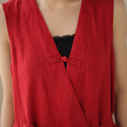 Buddha Stones Casual Lace-Up Simple Design Women's Cotton Linen Jumpsuit With Pockets