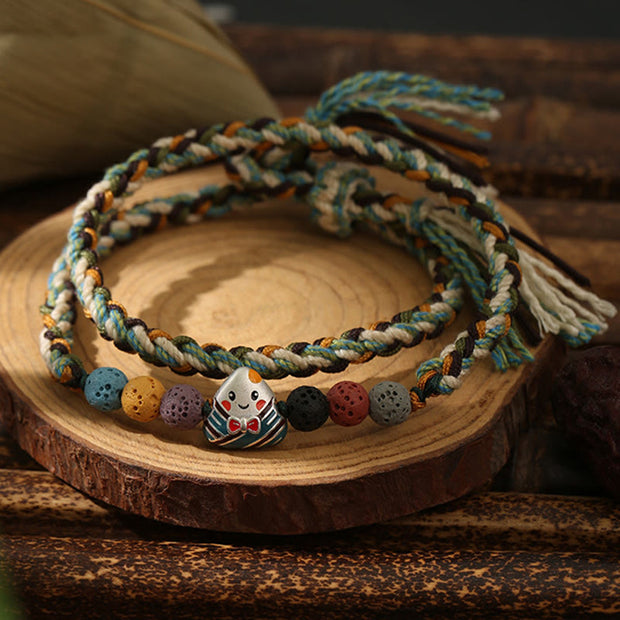 Buddha Stones Dragon Boat Festival Colorful Rope Lava Rock Fu Character Rice Dumplings Luck Braided Bracelet