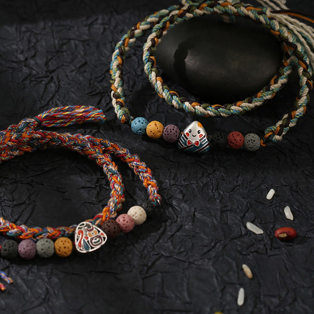 Buddha Stones Dragon Boat Festival Colorful Rope Lava Rock Fu Character Rice Dumplings Luck Braided Bracelet