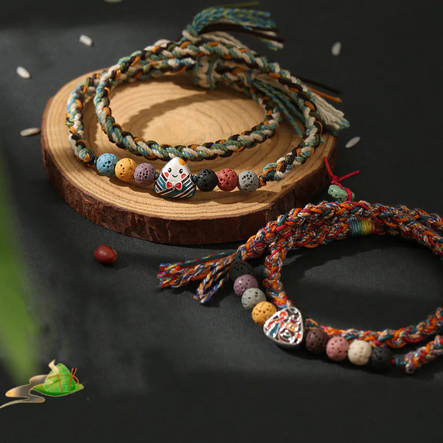 Buddha Stones Dragon Boat Festival Colorful Rope Lava Rock Fu Character Rice Dumplings Luck Braided Bracelet