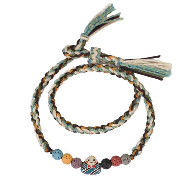 Buddha Stones Dragon Boat Festival Colorful Rope Lava Rock Fu Character Rice Dumplings Luck Braided Bracelet