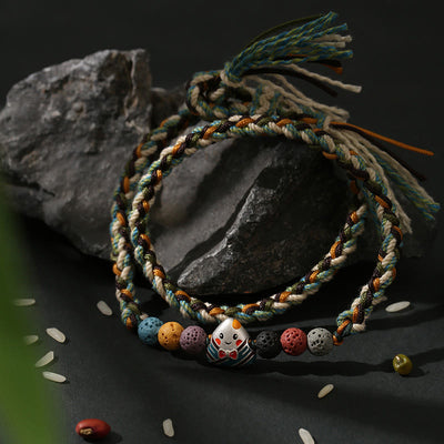 Buddha Stones Dragon Boat Festival Colorful Rope Lava Rock Fu Character Rice Dumplings Luck Braided Bracelet