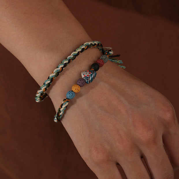 Buddha Stones Dragon Boat Festival Colorful Rope Lava Rock Fu Character Rice Dumplings Luck Braided Bracelet
