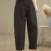 Buddha Stones Casual Summer Solid Color High Waist Women's Cotton Linen Harem Pants With Pockets