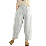 Buddha Stones Casual Summer Solid Color High Waist Women's Cotton Linen Harem Pants With Pockets