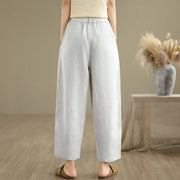 Buddha Stones Casual Summer Solid Color High Waist Women's Cotton Linen Harem Pants With Pockets
