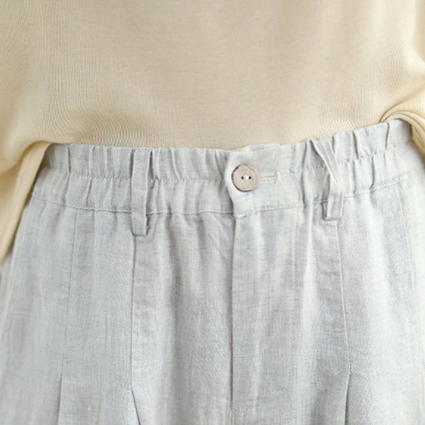 Buddha Stones Casual Summer Solid Color High Waist Women's Cotton Linen Harem Pants With Pockets