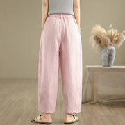Buddha Stones Casual Summer Solid Color High Waist Women's Cotton Linen Harem Pants With Pockets