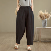 Buddha Stones Casual Summer Solid Color High Waist Women's Cotton Linen Harem Pants With Pockets