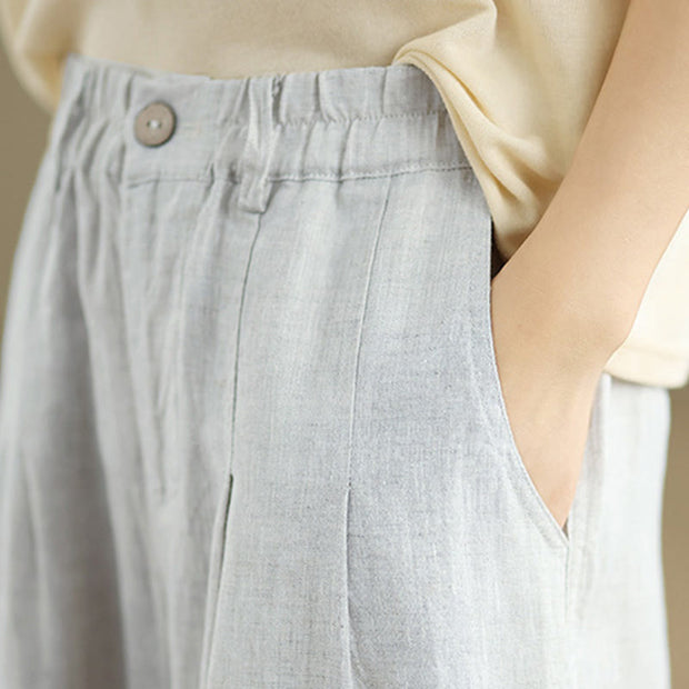 Buddha Stones Casual Summer Solid Color High Waist Women's Cotton Linen Harem Pants With Pockets
