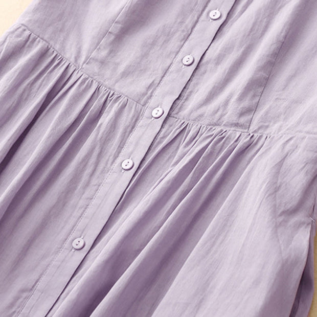 Buddha Stones Summer Casual Plain Front Button Design Cotton Linen Cardigan Maxi Dress With Pockets