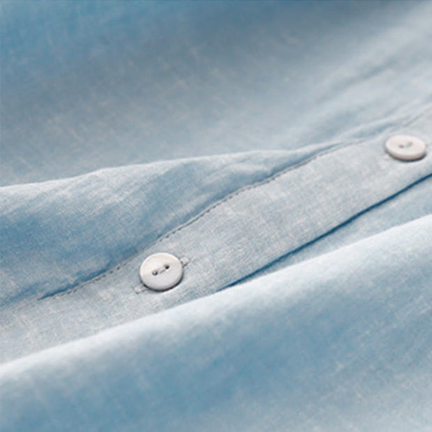 Buddha Stones Summer Casual Plain Front Button Design Cotton Linen Cardigan Maxi Dress With Pockets