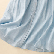 Buddha Stones Summer Casual Plain Front Button Design Cotton Linen Cardigan Maxi Dress With Pockets