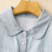 Buddha Stones Summer Casual Plain Front Button Design Cotton Linen Cardigan Maxi Dress With Pockets