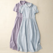 Buddha Stones Summer Casual Plain Front Button Design Cotton Linen Cardigan Maxi Dress With Pockets