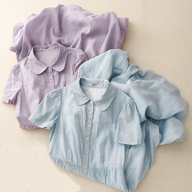 Buddha Stones Summer Casual Plain Front Button Design Cotton Linen Cardigan Maxi Dress With Pockets