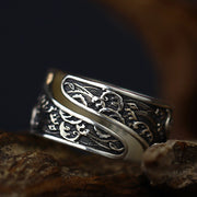 Buddha Stones Adjustable Opening 925 Sterling Silver Lucky Koi Fish Copper Coin Auspicious Clouds Wealth Ring