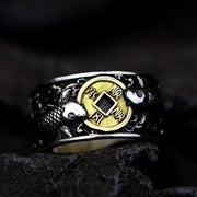 Buddha Stones Adjustable Opening 925 Sterling Silver Lucky Koi Fish Copper Coin Auspicious Clouds Wealth Ring