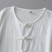 Buddha Stones Casual Summer Irregular Chinese Frog Button Design Women's Cotton Linen Coat