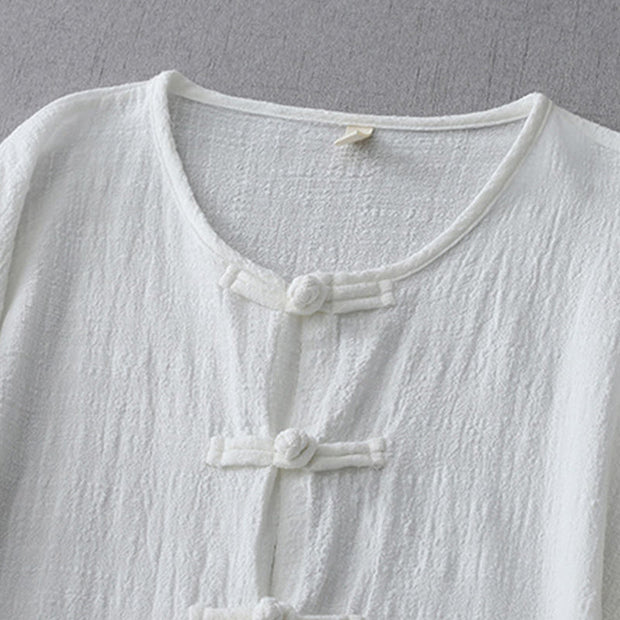 Buddha Stones Casual Summer Irregular Chinese Frog Button Design Women's Cotton Linen Coat