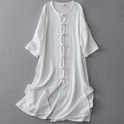 Buddha Stones Casual Summer Irregular Chinese Frog Button Design Women's Cotton Linen Coat