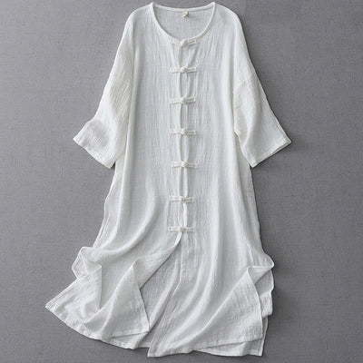 Buddha Stones Casual Summer Irregular Chinese Frog Button Design Women's Cotton Linen Coat