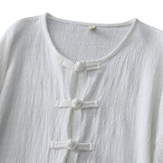 Buddha Stones Casual Summer Irregular Chinese Frog Button Design Women's Cotton Linen Coat
