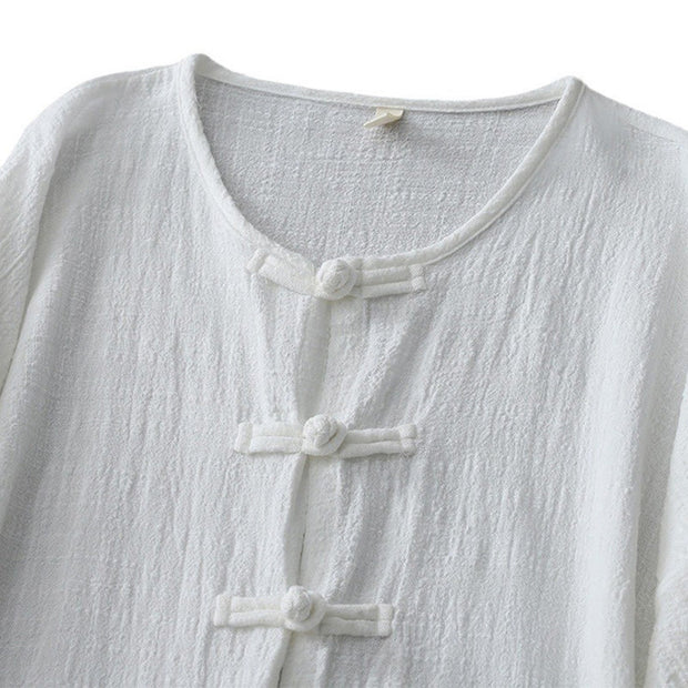 Buddha Stones Casual Summer Irregular Chinese Frog Button Design Women's Cotton Linen Coat