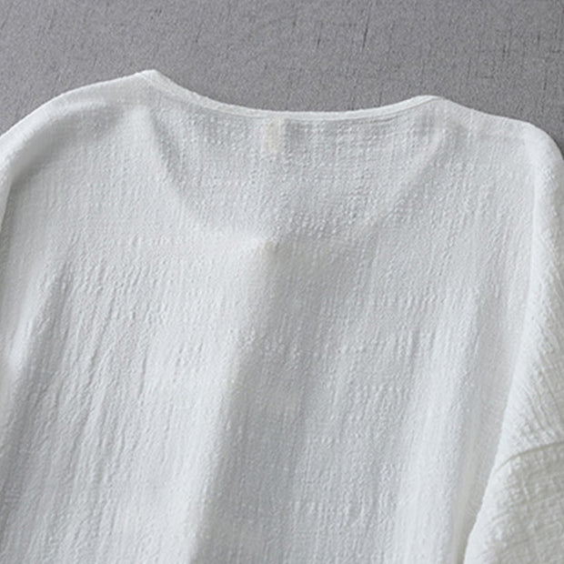 Buddha Stones Casual Summer Irregular Chinese Frog Button Design Women's Cotton Linen Coat