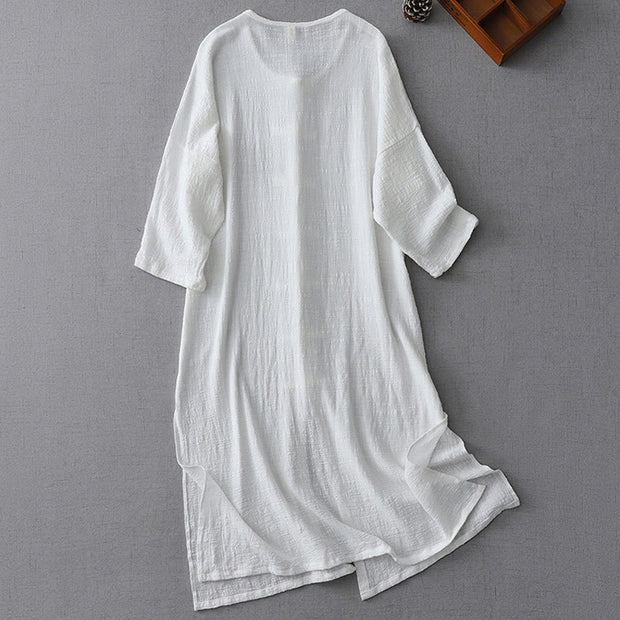 Buddha Stones Casual Summer Irregular Chinese Frog Button Design Women's Cotton Linen Coat