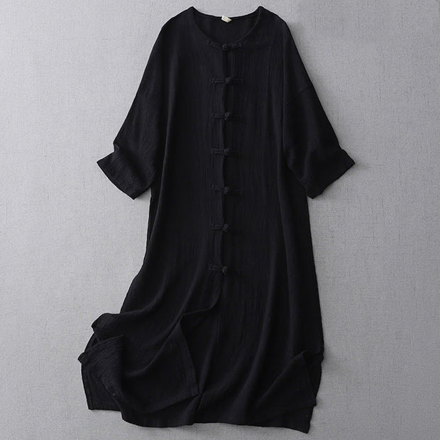 Buddha Stones Casual Summer Irregular Chinese Frog Button Design Women's Cotton Linen Coat