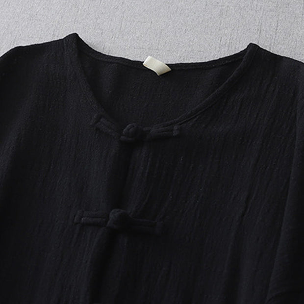 Buddha Stones Casual Summer Irregular Chinese Frog Button Design Women's Cotton Linen Coat