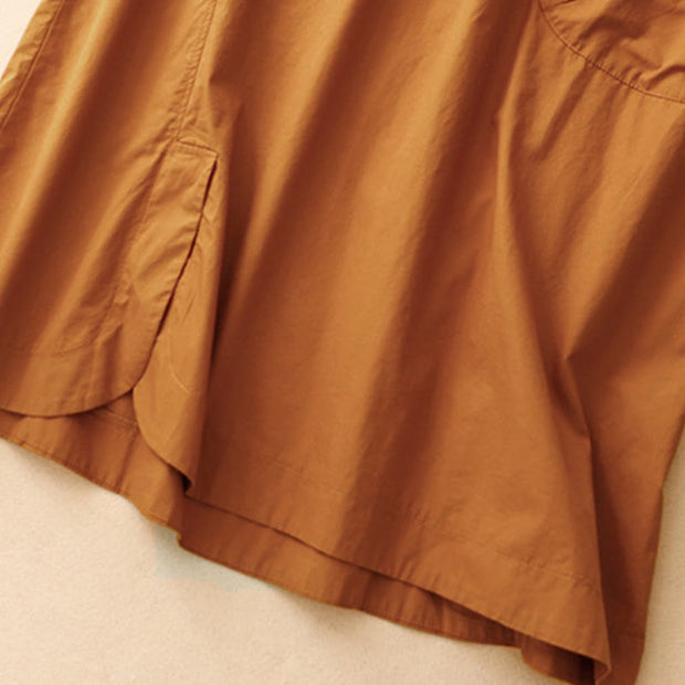 Buddha Stones Summer Casual Plain Crew Neck Simple Design Short Sleeve Midi Dress With Pockets
