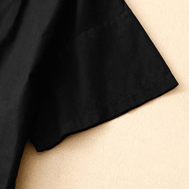 Buddha Stones Summer Casual Plain Crew Neck Simple Design Short Sleeve Midi Dress With Pockets